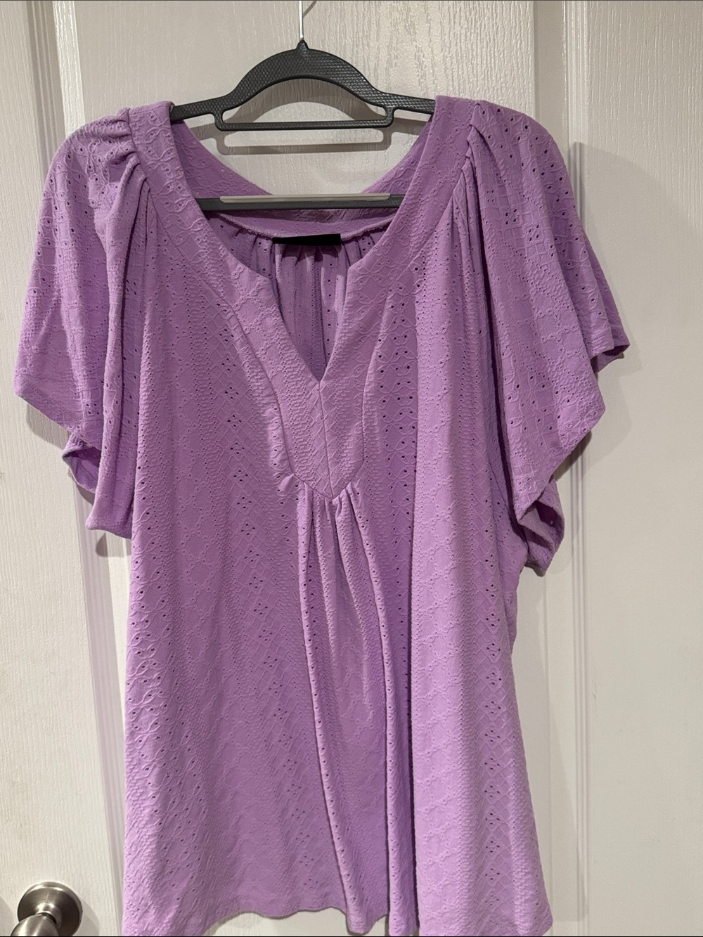 Lane Bryant Lavender Eyelet Flutter-Sleeve Blouse